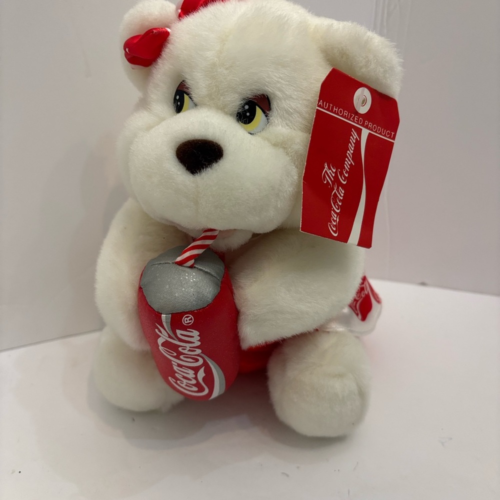 Coca-Cola White Plush Bear with Red Accents-1993